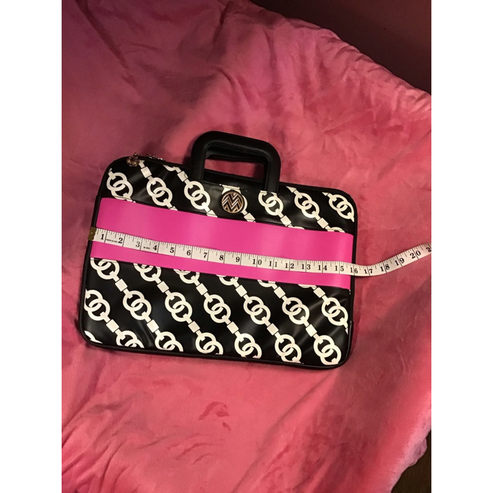 Black Hot Pink White Chain Laptop Bag NEW - Picture 15 of 16
